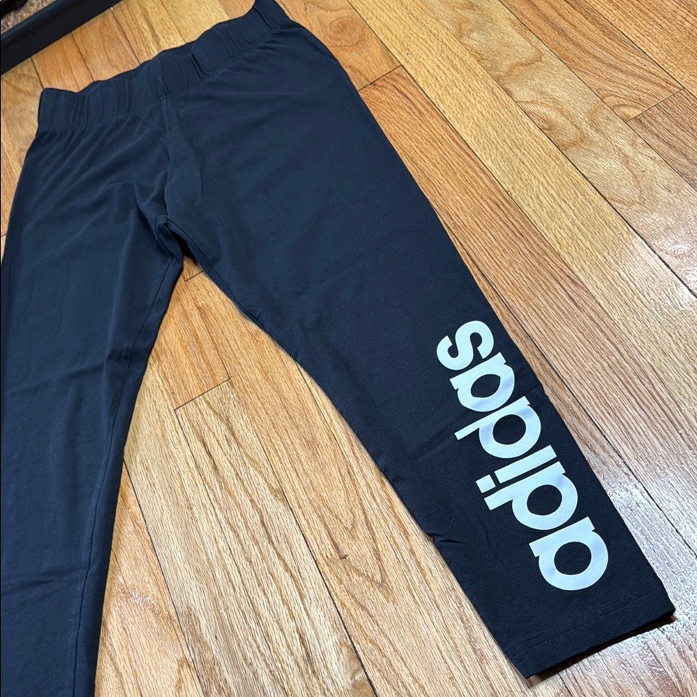 Adidas Leggings Woman's Black Capri Leggings with White Branding S